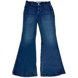 👖👢 ANTHROPOLOGIE HOLDING HORSES Flare Wide-Leg Jeans | Sz 26 High-Rise Dark Wash